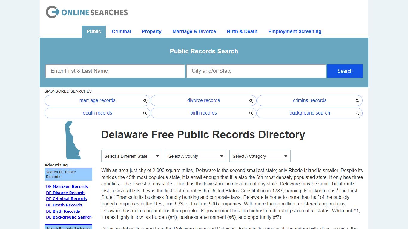 Delaware Free Public Records Directory - OnlineSearches.com