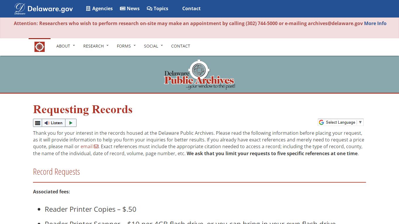 Requesting Records - Delaware Public Archives - State of Delaware